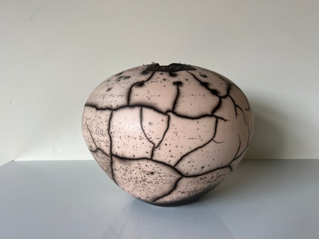 MidCentury Jacobson Raku Pottery Vase, Signed Miami Vintage Decor