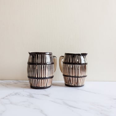 vintage french striped pottery pitcher