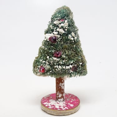 Antique 1940's Sisal Christmas Tree, with Glass Bead Ornaments, Snow, Vintage  MCM Retro 