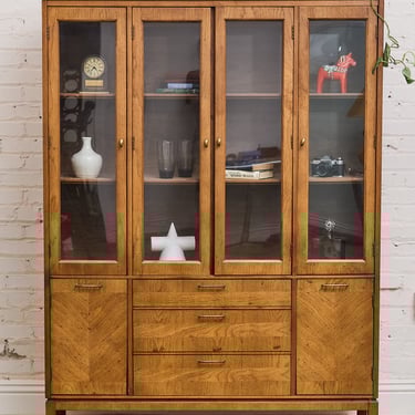 Large Walnut 1970s China Hutch