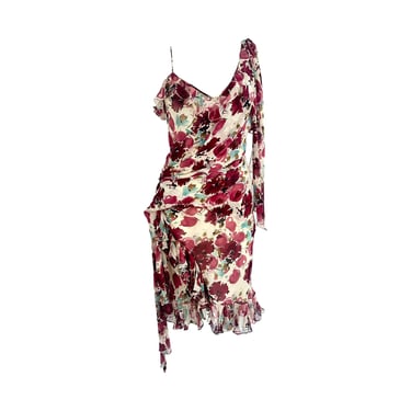 John Galliano Silk Floral Ruffle Dress