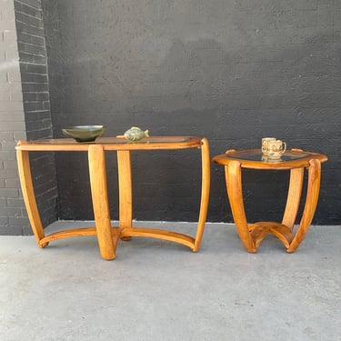 Modern Atomic Wood and Glass Table or Console