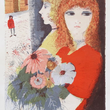 Charles Levier, Woman with Bouquet 1, Lithograph 