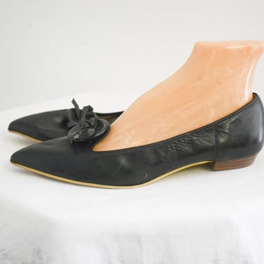 1950s/60s Black Pointy Toe Flats, Size 7 