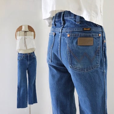 worrrn wangler jeans - 27 - vintage womens western wranglers blue jeans cowgirl cowboy cut raw edge 