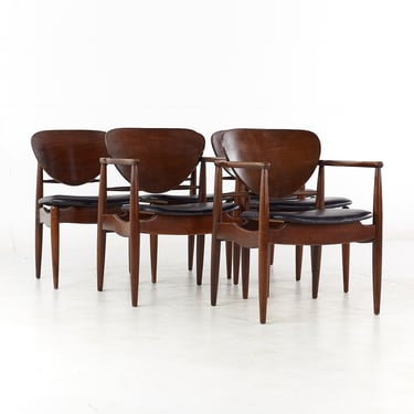 Arne Vodder Style John Stuart for Mount Airy Mid Century Walnut Dining Chairs - Set of 6 - mcm 