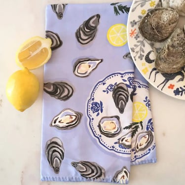 Oysters Tea Towel with Embroidered Detail