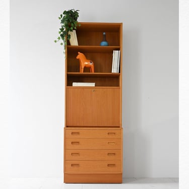 1960s Scandinavian Oak Cabinet with Drawers and Drop-Down Desk for Home Office 