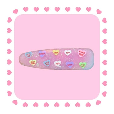 Valentine's Day Hair Clip for Adults - Anti Valentine Barrette - Conversation Hearts Candy 