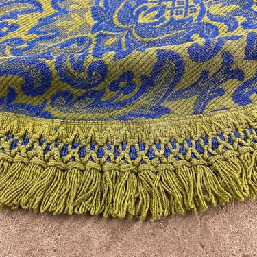 Vintage Bates Bedspread 1960s Retro Size 105x92 Mid Century Modern + Blue and Green + Flowers + Fringe + Coverlet + Twin Bed + MCM Textiles 