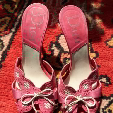 Vintage Christian Dior Pink Leather Heels – Logo Mules with Bow Detail