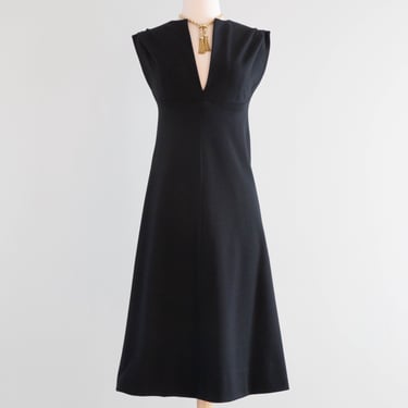 Iconic 1970's Halston Black Wool Jersey Dress / SM