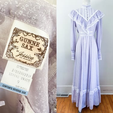 Vintage 1970s Gunne Sax Lavender Peasant Maxi Dress / S 