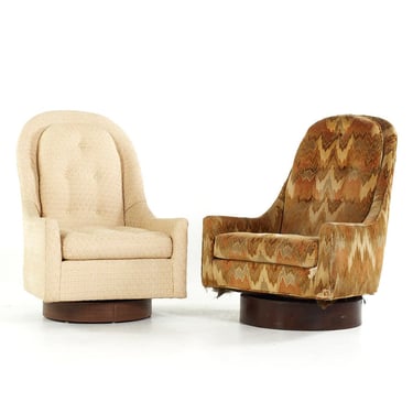 Adrian Pearsall Style Mid Century Walnut Swivel Lounge Chair - Pair - mcm 