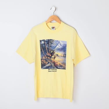 Vintage 90s Dawson Creek, B.C. T-Shirt - nineties, deer, forest, yellow, canada, 100% cotton - Men's L 