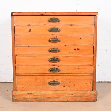 Antique Arts & Crafts Pine Seven-Drawer Flat File or Collector’s Cabinet, Circa 1900