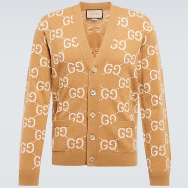 Gucci Men Gg Jacquard Wool Cardigan