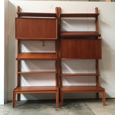 1960s Mid Century Teak Modular Two Piece Wall Unit Made in Norway