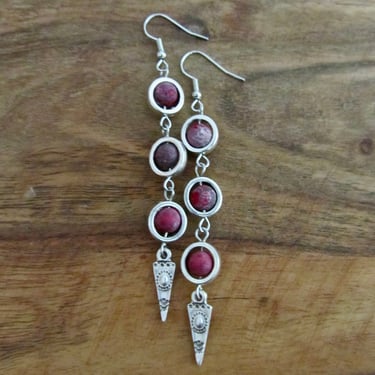 Pink jasper and silver dangle earrings 