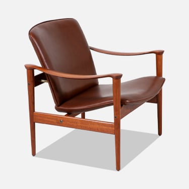 Fredrik Kayser Model-711 Teak & Cognac Leather Lounge Chair for Vatne Lenestolfabrik 