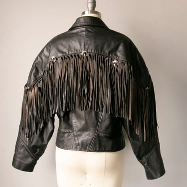 1980s Leather Jacket Cropped Fringe M 