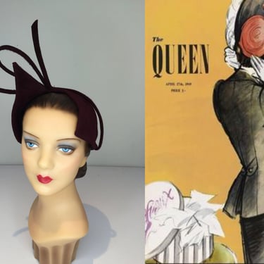 A Queen For A Day - Vintage 1940s Oxblood Burgundy Fur Felt Split Standing Hat 