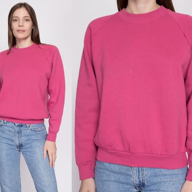 90s Pink Raglan Sleeve Sweatshirt - Medium | Vintage Fruit Of The Loom Plain Crewneck Pullover 