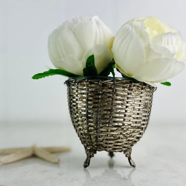 Rare Antique French Silver Basket, woven metal, oval footed, 4
