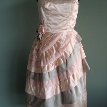 Vintage Prom Dress by Designer Hauser Wardell  in Pink Satin 