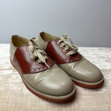 Vintage saddle shoes~ 1950’s 60’s leather 2 tone brown Muffy’s /size 7.5 M 