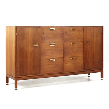 Jens Risom Mid Century Walnut and Brass Tall File Cabinet Credenza - mcm 