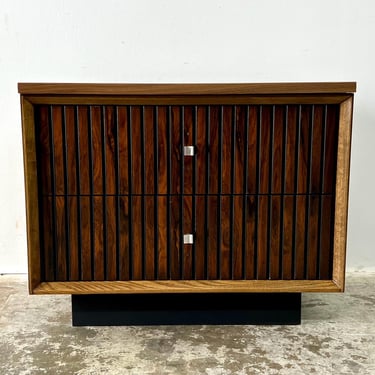 Vintage 1960s Mid Century Modern Walnut + Rosewood Nightstand by Bassett 