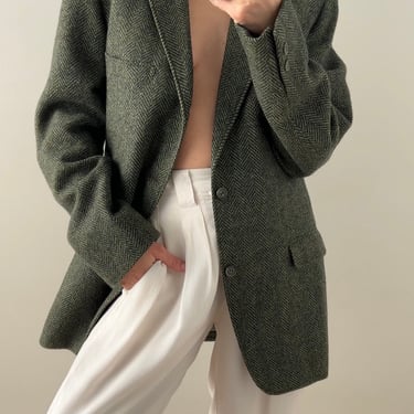Vintage Thyme Green Wool Tweed Blazer
