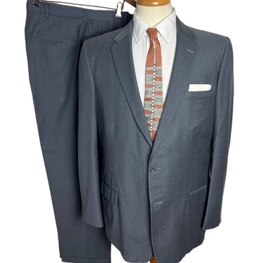 Vintage 1950s Gray Wool Flannel 2pc Suit ~ 40 R ~ jacket / blazer / sport coat / drop loop pants ~ 