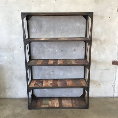 Industrial Metal and Wood Bookcase / Shelf
