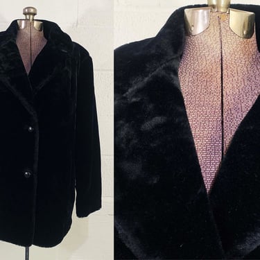 Vintage Black Faux Fur Coat Oversized Teddy Bear Velvet Winter Sherwood Jacket Hipster Boho 1980s XL 