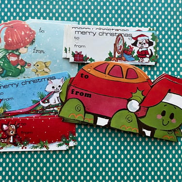 vintage Christmas tags kitsch holiday adorable animals gift tags paper ephemera mixed media collection 