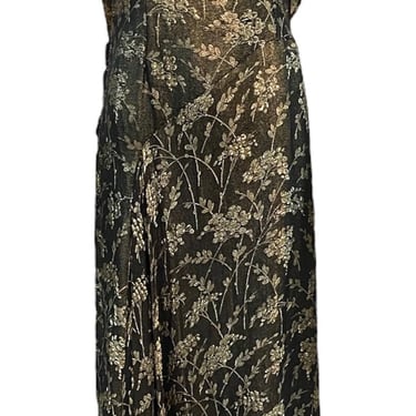 30s Black and Gold Floral Lamé Gown with Flounced Sleeves
