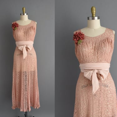 1930s vintage dress | Gorgeous Mauve French Lace Garden Party Bridesmaid Dress | Medium | 30s dress 
