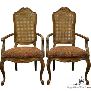 Set of 2 HIGH END Vintage Country French Provincial Cane Back Dining Arm Chairs 