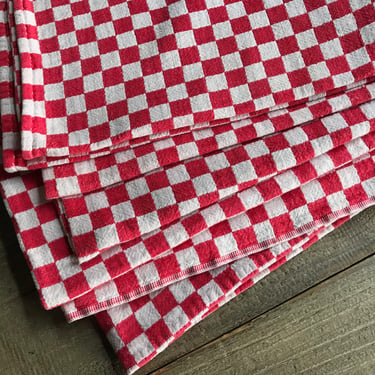 French Gingham Napkins, Bistro Café Red Check, French Farmhouse Historical Textiles, Set of 6 