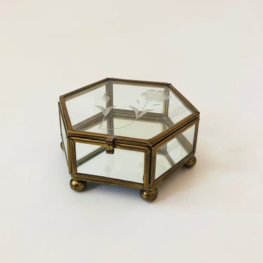 Hexagonal Brass and Glass Box 