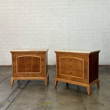 Birch Burl and Travertine Nightstands- Pair 