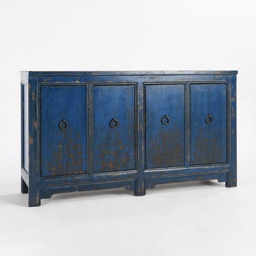 Indigo Blue Antiqued Cabinet Media Console by Terra Nova Designs Los Angeles 