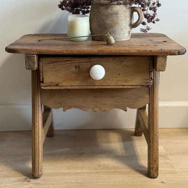 Antique French Pine Side Table with Drawer 