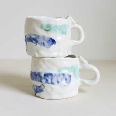 Hand Painted Blue and Green Mugs