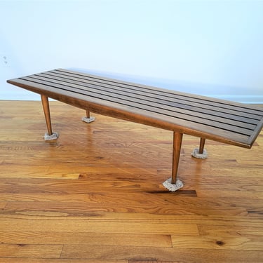 Mid Century Slatted Wood Coffee Table / Bench 