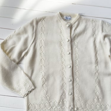 cream cardigan sweater 60s 70s vintage pointelle knit sweater 