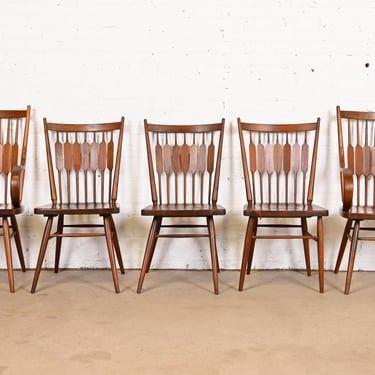 Kipp Stewart for Drexel Declaration Sculpted Walnut Dining Chairs, Set of Five