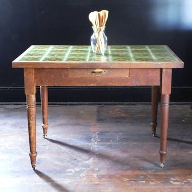 Arts & Crafts Emerald Tiled Top Farm House Table